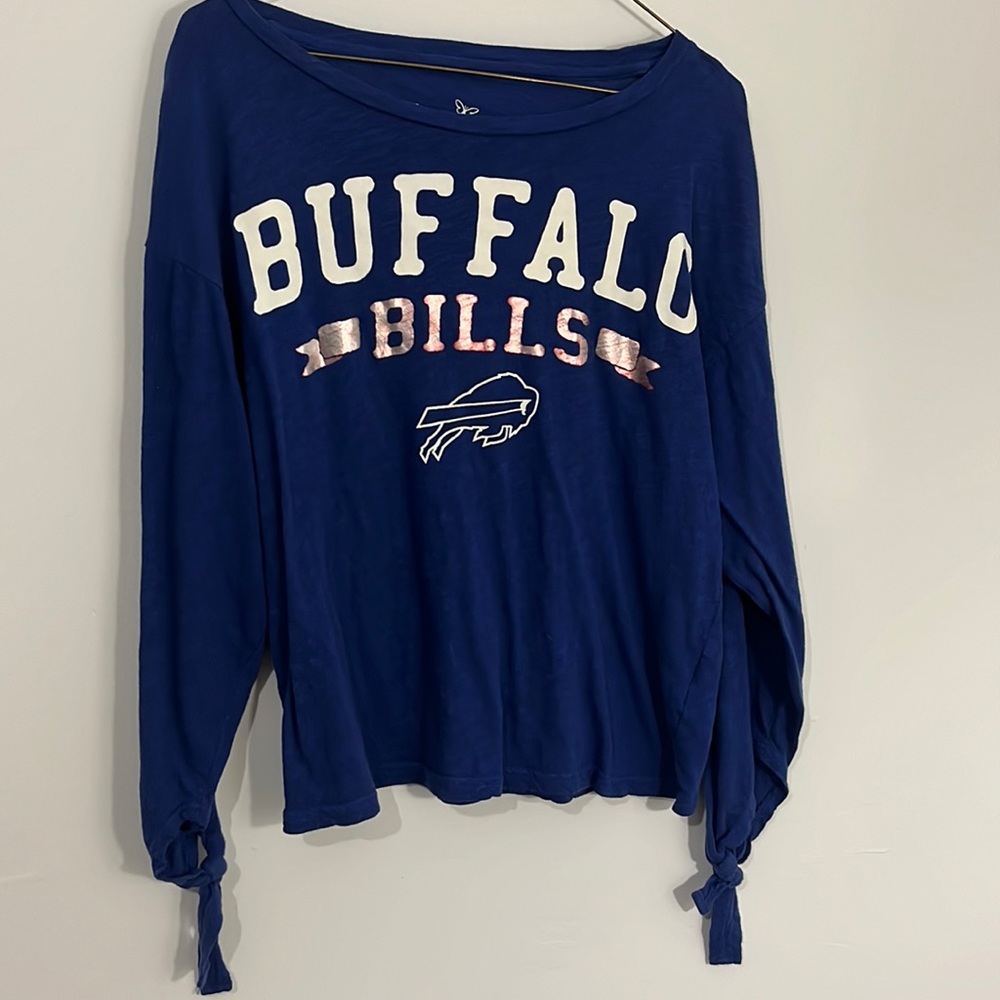 Women’s NFL Buffalo Bills Long Sleeve Open Shoulder Top with Ties